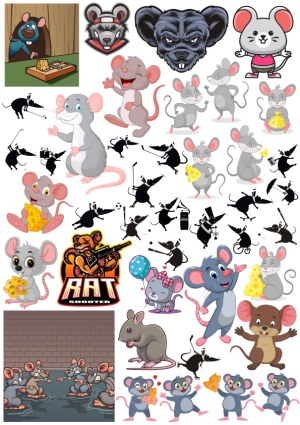 Collection of Cartoon Rat and Mouse Illustrations and Silhouettes Free Vector