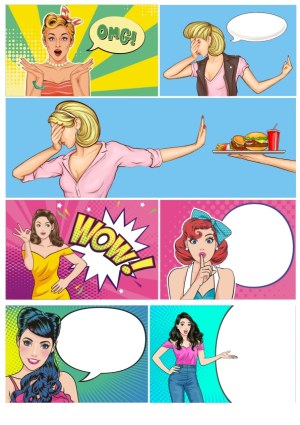 Pop Art Style Comic Women with Speech Bubbles Expressing Emotions Free Vector