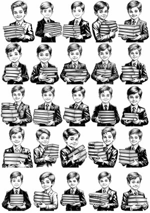 Vector Set of Boys Holding Stacks of Books in Various Poses Free Vector