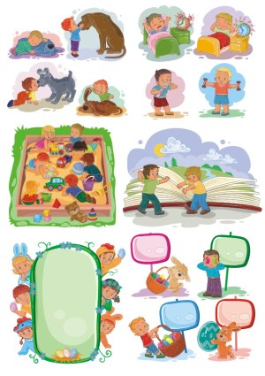 Children Playing and Daily Activities Vector Illustrations Free Vector