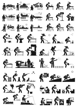 Military Vehicles and Everyday Activities Icon Set Free Vector