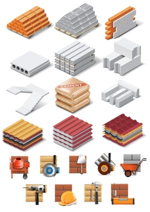 Isometric Construction Materials and Tools Vector Set Free Vector
