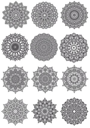 Set of Twelve Intricate Black and White Mandala Designs Free Vector