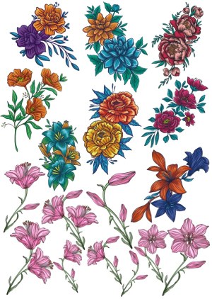 Colorful Hand-Drawn Flower Bouquet Vector Set Free Vector