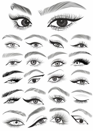 Collection of 24 Stylized Female Eye and Eyebrow Vector Illustrations Free Vector