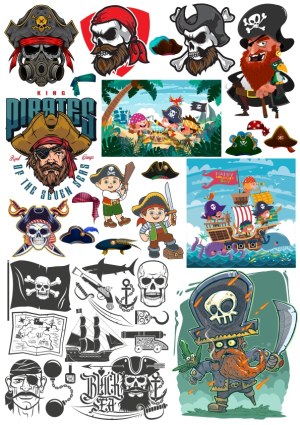 Pirate-Themed Vector Illustrations and Cartoons Collection Free Vector
