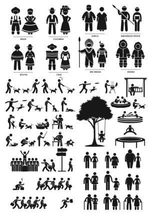 Diverse Cultural Figures and Daily Life Activities Vector Icons Free Vector