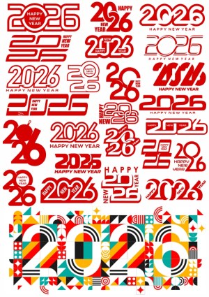 2026 New Year Greeting Vector Designs Collection Free Vector