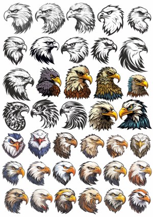 Collection of Detailed Eagle Head Vector Illustrations Free Vector