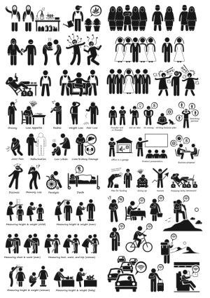 Silhouettes Illustrating Medical Symptoms, Life Stages, Business Concepts, and Measurements Free Vector