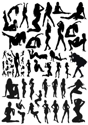 Collection of Silhouettes of Women Posing in Various Stances Free Vector