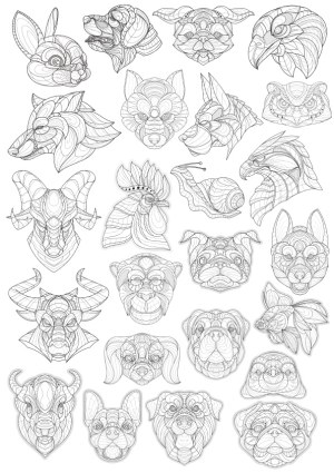 Intricate Animal Head Line Art Collection Free Vector