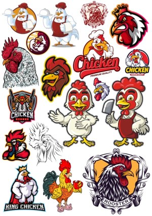 Collection of Chicken and Rooster Cartoon and Emblem Vector Illustrations Free Vector