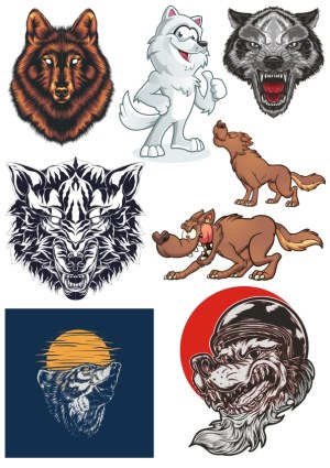 Collection of Wolf and Dog Vector Illustrations in Various Styles Free Vector