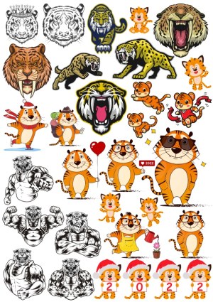 Collection of Tiger Illustrations and Cartoons with Various Styles and Poses Free Vector