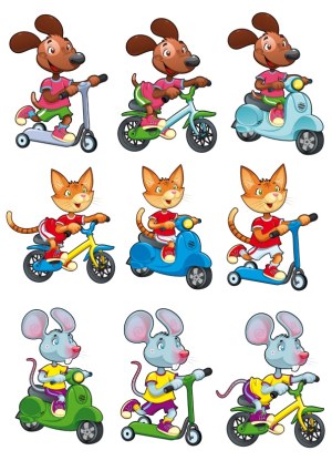 Cute Animal Characters Riding Scooters, Bicycles, and Mopeds Free Vector