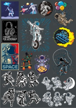 Collection of Astronaut Cartoon and Retro Space Vector Illustrations Free Vector