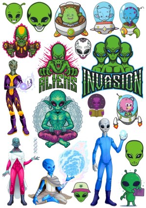 Alien Characters and Invasion Themed Vector Illustrations Free Vector