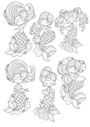Cute Line Art Mermaids Collection for Coloring Free Vector