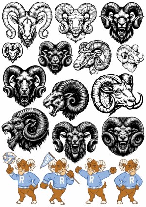 Detailed Ram and Ram Mascot Head Illustrations Free Vector