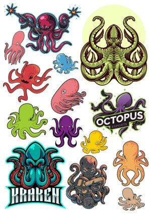 Collection of Colorful Octopus and Kraken Vector Illustrations Free Vector