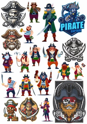 Collection of Colorful Pirate Characters and Logos Free Vector