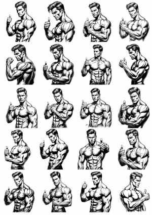 Set of Black and White Muscular Man Thumbs Up Vector Illustrations Free Vector