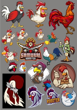 Colorful Rooster and Chicken Vector Collection Free Vector