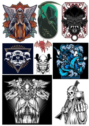 Dark Fantasy and Gothic Skeleton and Demon Illustrations Free Vector
