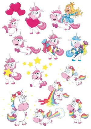 Cute Cartoon Unicorns with Various Expressions and Elements Free Vector