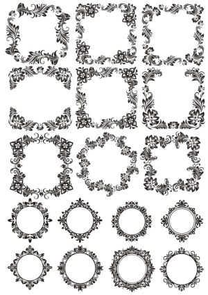 Decorative Floral and Leafy Ornate Square and Round Frames Set Free Vector