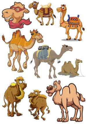 Collection of Cartoon Camels in Various Styles and Poses Free Vector