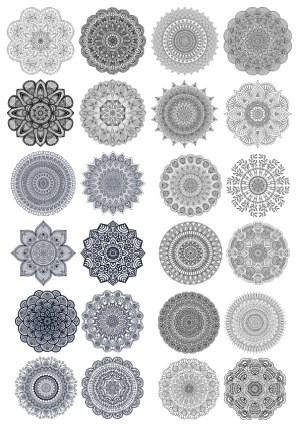Set of 25 Intricate Black and White Mandala Designs Free Vector