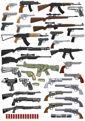 Collection of Detailed Vector Illustrations of Various Guns and Ammunition Free Vector