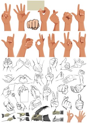 Collection of Various Hand Gesture Vector Illustrations Free Vector