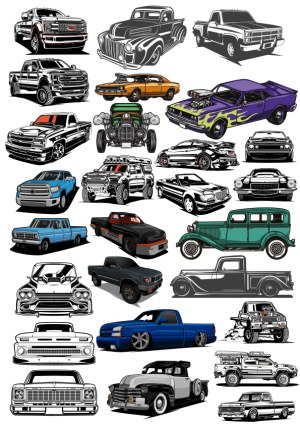 Collection of Classic and Modern Pickup Truck Vector Illustrations Free Vector