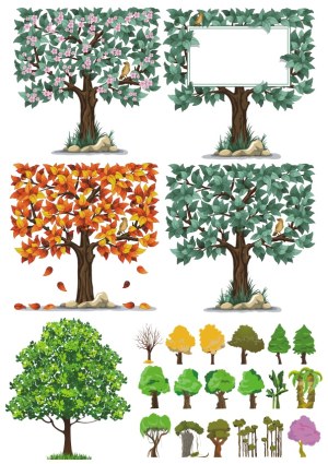 Seasonal Trees and Tree Icons Vector Set Free Vector