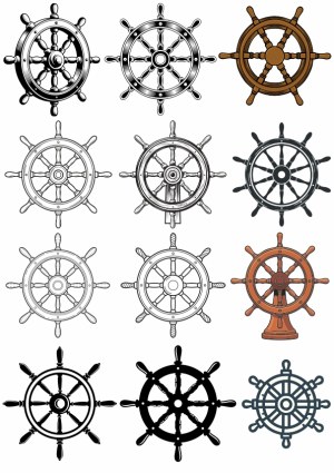 Set of Twelve Classic Ship Wheels Vector Illustrations Free Vector