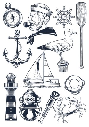 Vintage Nautical and Maritime Vector Set Free Vector
