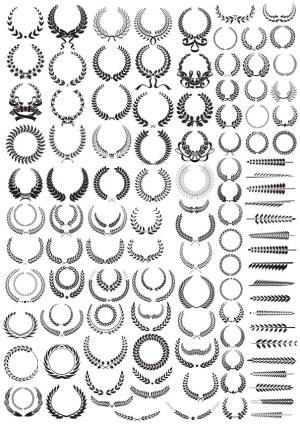Large Collection of Black Laurel Wreath Vector Designs and Borders Free Vector
