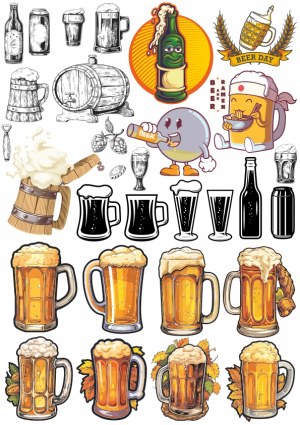 Various Beer and Brewing Graphics Collection Free Vector