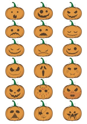 Set of 20 Halloween Pumpkin Faces with Various Expressions Free Vector
