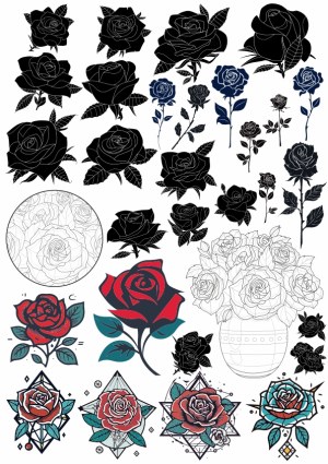 Collection of Black and Colored Rose Vector Illustrations Free Vector