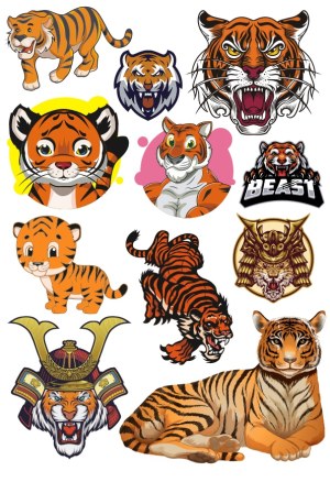 Collection of Stylized and Realistic Tiger Vector Illustrations Free Vector