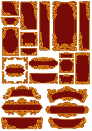 Ornate Vintage Gold Floral Frames and Label Borders on Burgundy Free Vector