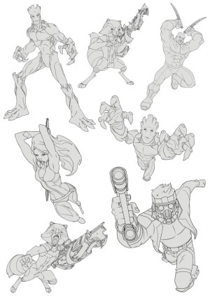 Outline Vector Characters in Dynamic Action Poses Free Vector