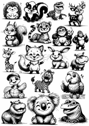 Cute Cartoon Wildlife Animal Sketches Vector Free Vector