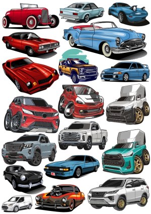 Collection of Stylized Cartoon Car and Truck Vectors Free Vector