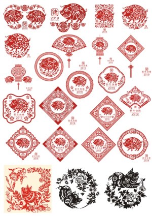 2019 Year of the Pig Chinese Zodiac Vector Set Free Vector