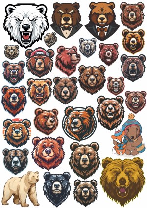 Collection of Bear Head Vector Illustrations and Mascots Free Vector